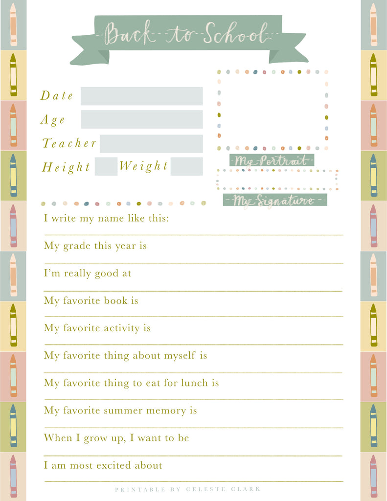 First Day of School Interview - Printable