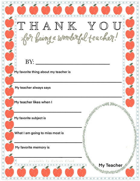 Teacher Appreciation printable – CELESTE C. CLARK